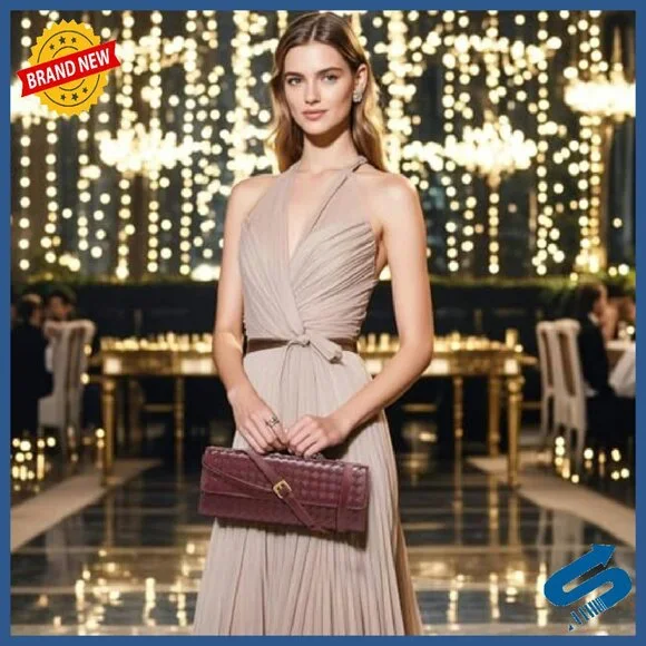 Vegan Leather Evening Clutch with Adjustable Strap, 12.2 Crossbody Bag